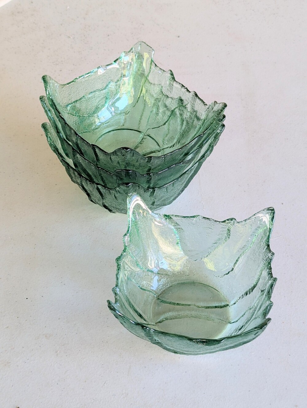 Set Of 4 Handkerchief Green Glass Dessert Bowls